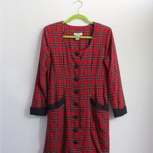 Vintage Express Red Plaid Button-Up Dress
